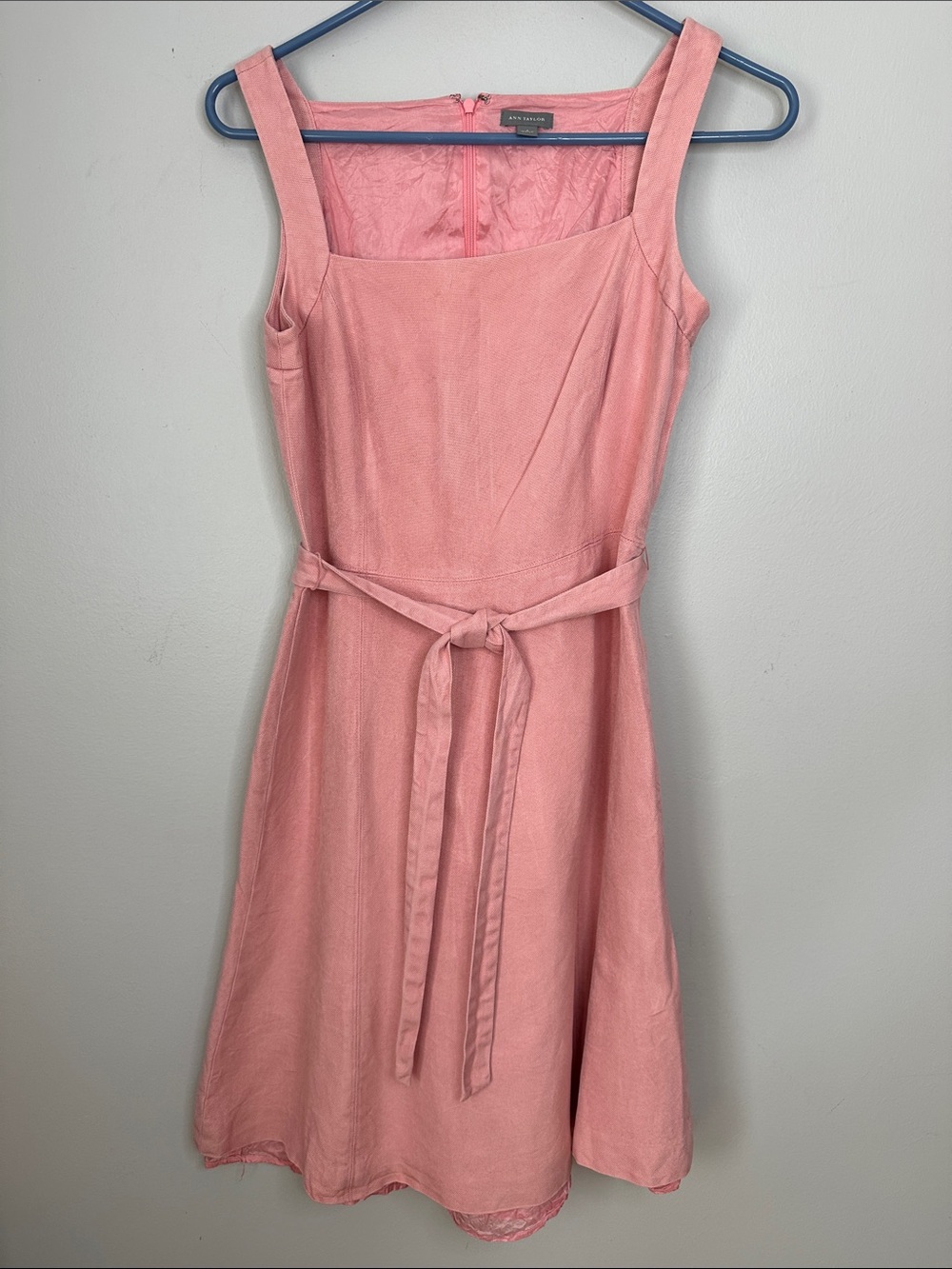 Ann Taylor Sleeveless Pink Belted A-Line Dress size 4